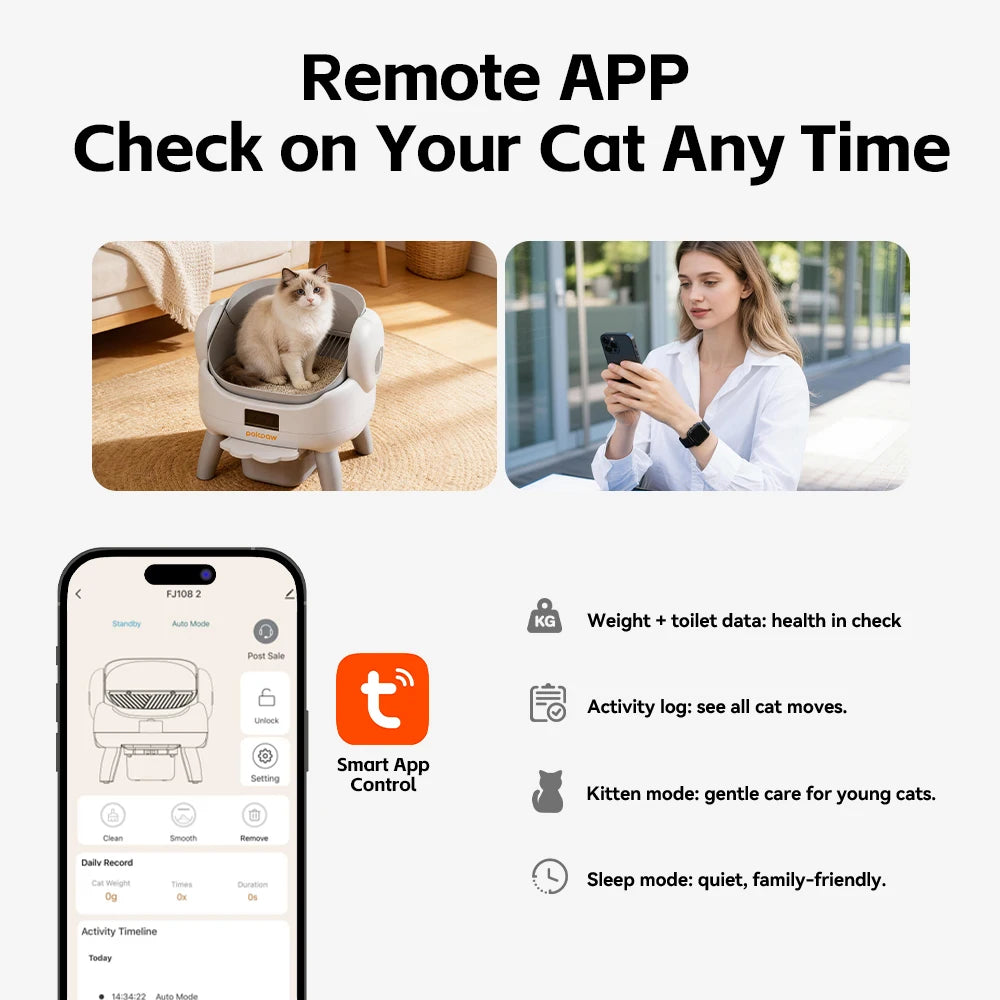 Automatic Smart Cat Litter Box 72 L with App Control Kitten Mode and 9 L Waste Bin