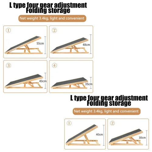 Foldable Pet Ramp Adjustable Height Wooden Ramp with Carpet Surface 45kg Capacity 100cm x 43 cm