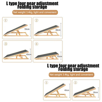 Foldable Pet Ramp Adjustable Height Wooden Ramp with Carpet Surface 45kg Capacity 100cm x 43 cm