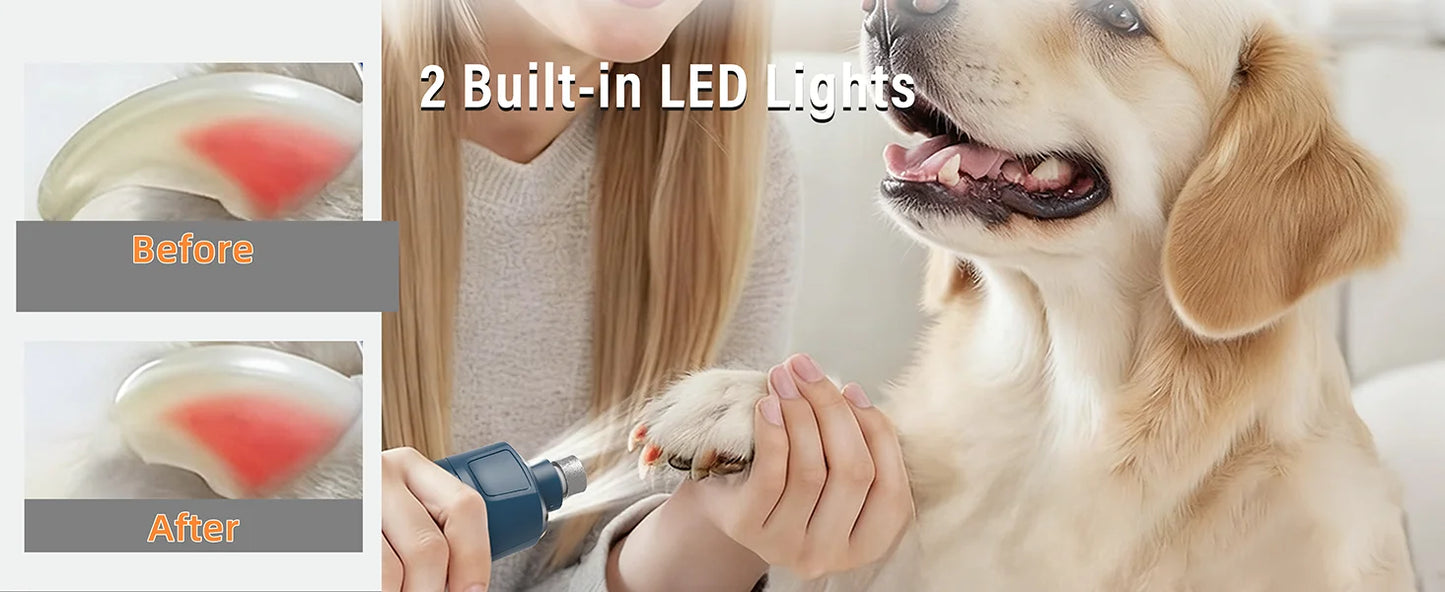 Electric Pet Nail Grinder 6 Speed with Dual LED Lights USB Rechargeable for Dogs and Cats