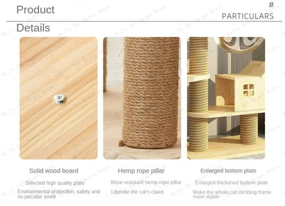 Multi-Level Cat Tree with Hammock Scratching Posts and Pine Wood Frame