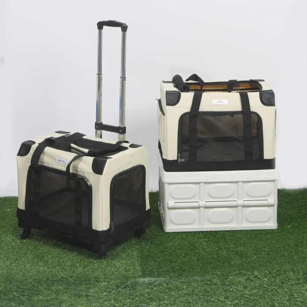 Foldable Double Decker Pet Trolley Carrier Rice Black for Cats and Dogs up to 20kg