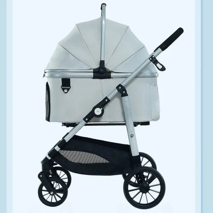 Foldable Pet Stroller Gray Detachable Carrier for Cats and Dogs