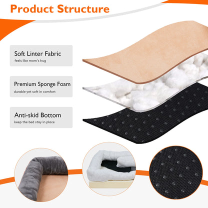 XL Orthopedic Dog Bed Memory Foam Cushion with Removable Cover Grey