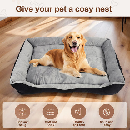 Square Pet Bed with Pillow Blanket and Bone Toy Cotton Pet Sleep Basket 120 x 90 x 15 cm