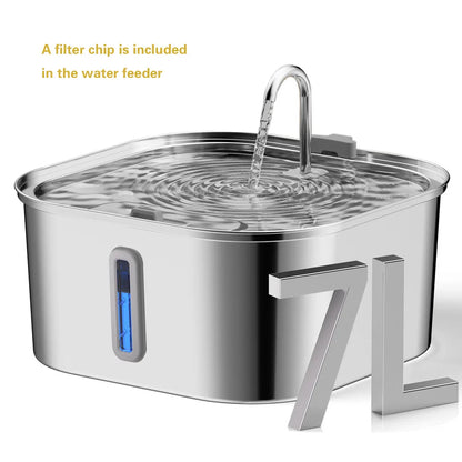 Automatic Pet Water Fountain 7 L Stainless Steel with Water Level Window