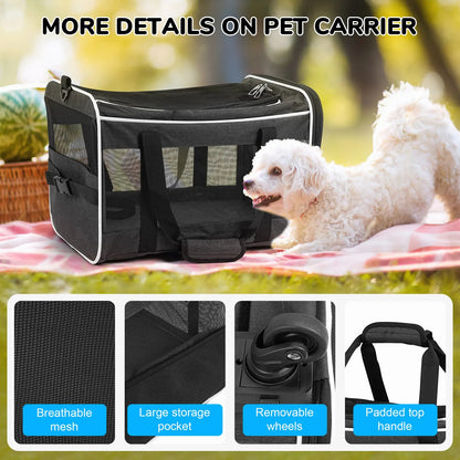 Pet Rolling Carrier with 360° Wheels Breathable Mesh Two Opening Design Padded Handle 29.5 x 44 x 29.5 cm