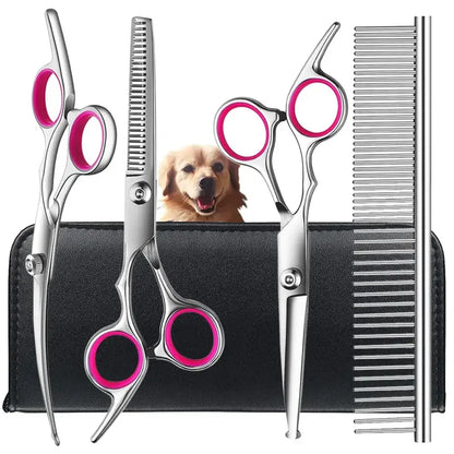Dog Grooming Scissors Set Stainless Steel Straight Curved Thinning Scissors and Comb 16.5 cm