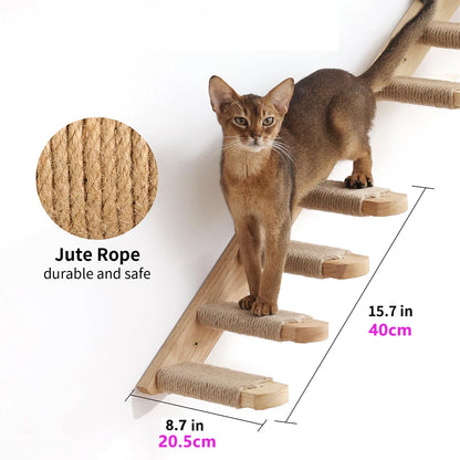 Wall Mounted Cat Climbing Stair Wooden Step with Sisal Rope 40 cm 2 pieces