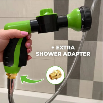 Pet Shower Sprayer Hose Nozzle 3 Spray Modes Green 4 Piece Connector Set
