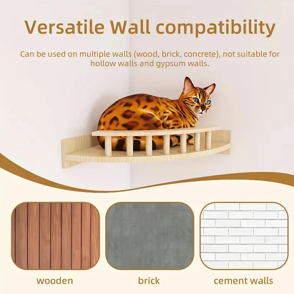 Wall Mounted Cat Hammock Corner Shelf Single Layer Wooden Cat Perch 31.5 × 31.5 cm