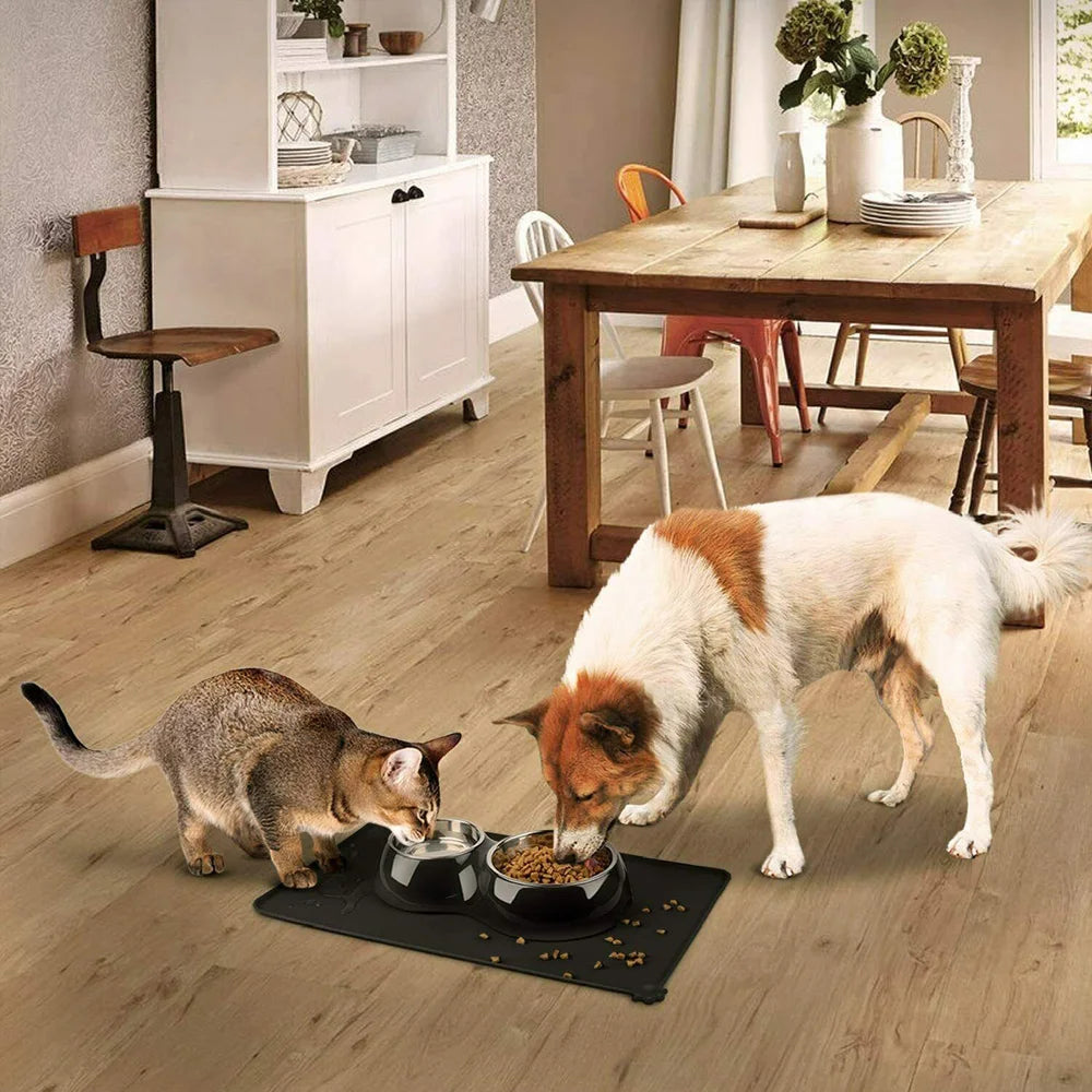 2PCS Silicone Pet Feeding Mat Waterproof Non-Slip Placemat 48 x 30 cm Black