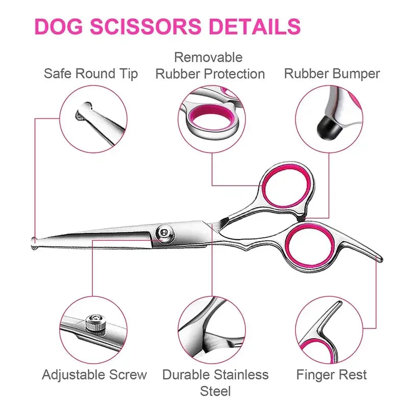 Dog Grooming Scissors Set Stainless Steel Straight Curved Thinning Scissors and Comb 16.5 cm