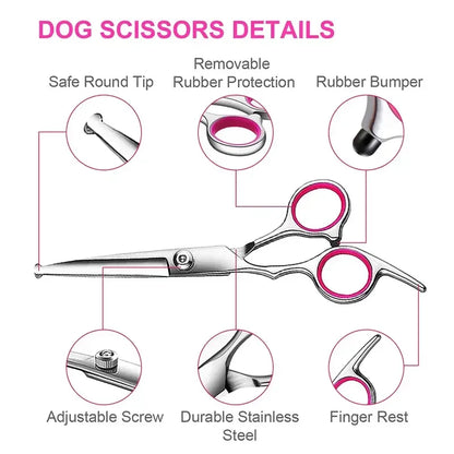 Dog Grooming Scissors Set Stainless Steel Straight Curved Thinning Scissors and Comb 16.5 cm