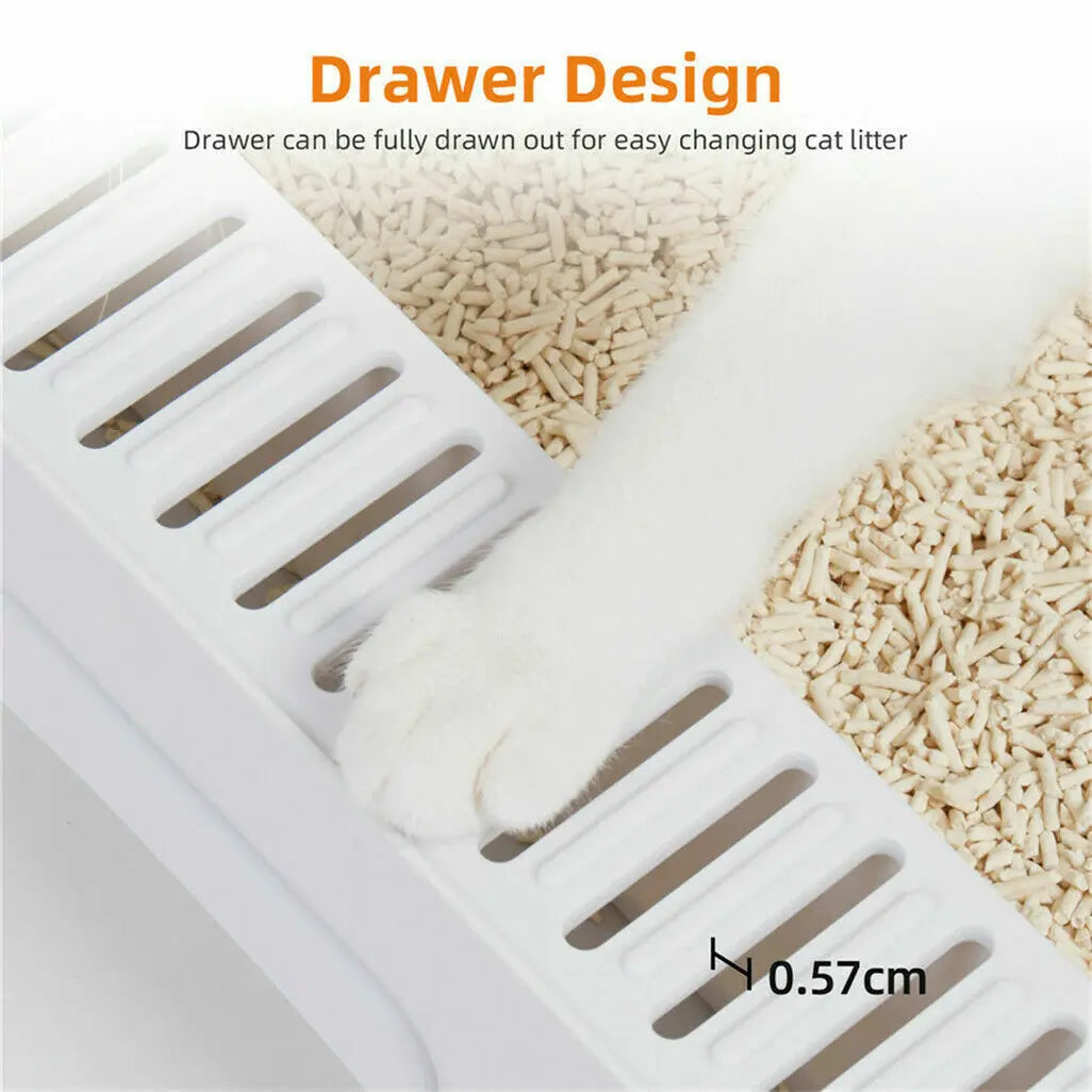Cat Litter Box PP Semi-Closed Top and Front Entry Foldable Drawer Design 40.5 x 43 x 37.5 cm Grey White