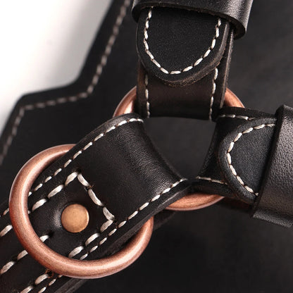 Leather Dog Harness XL Adjustable Training Vest with Metal Accessories Black