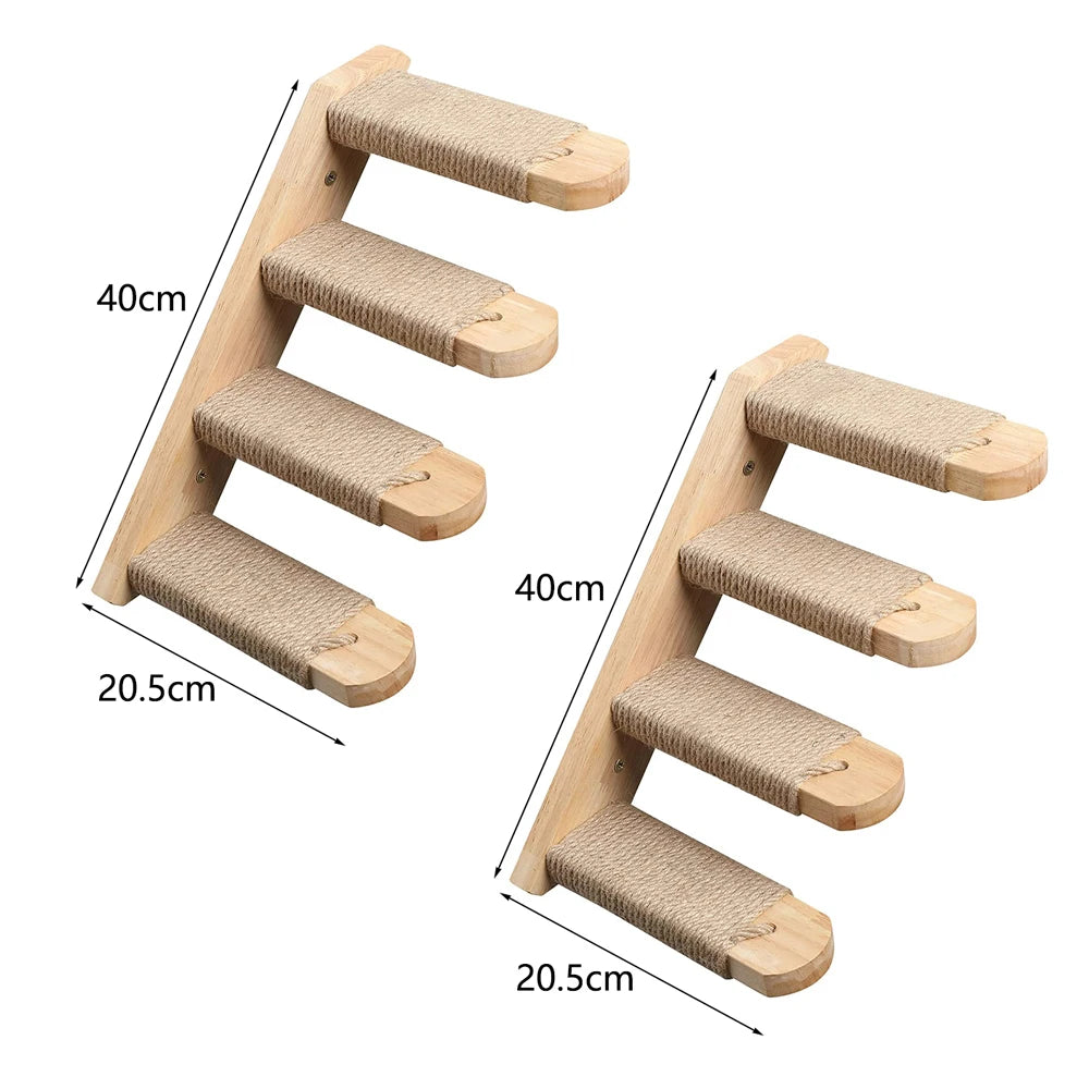 Wall Mounted Cat Climbing Stair Wooden Step with Sisal Rope 40 cm 2 pieces