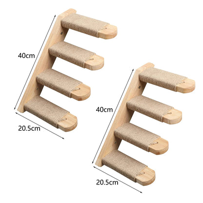 Wall Mounted Cat Climbing Stair Wooden Step with Sisal Rope 40 cm 2 pieces