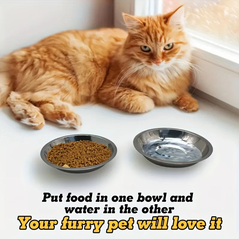 6 Piece Stainless Steel Pet Feeding Bowls Rounded Low Profile Design 16 cm