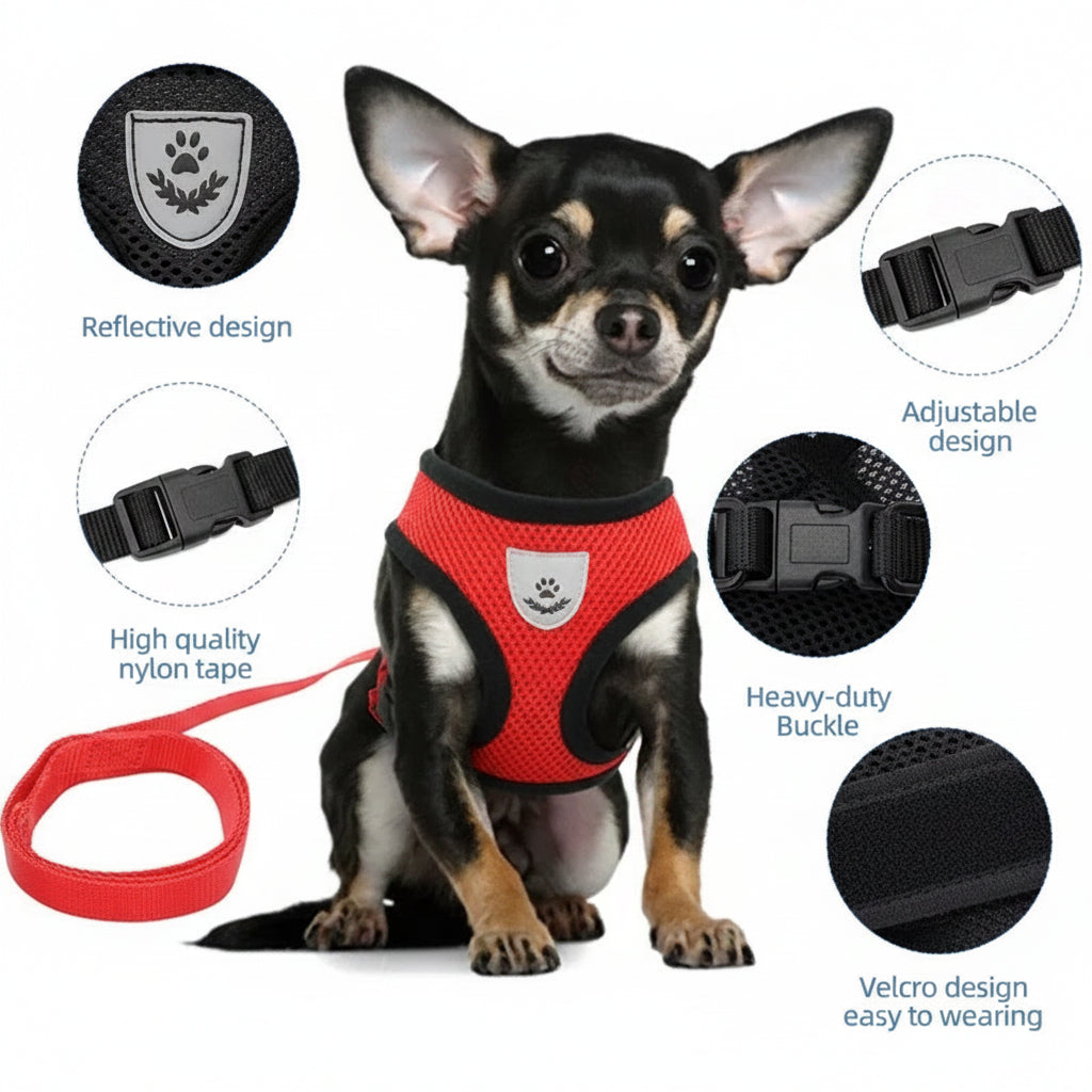 Cat Harness Vest Polyester Adjustable Mesh with 1.2m Leash Medium Cat Harness Set