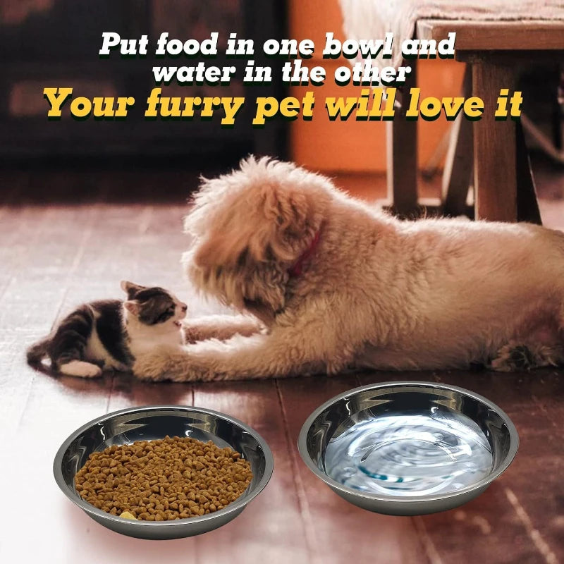 6 Piece Stainless Steel Pet Feeding Bowls Rounded Low Profile Design 16 cm