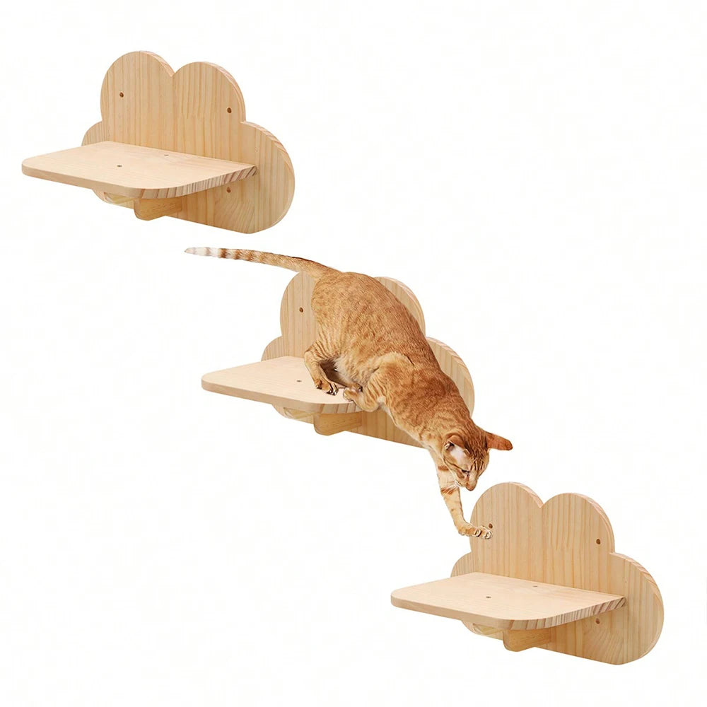Cloud Shaped Wall Mounted Cat Climbing Shelf Single Layer Wooden Cat Step 24.5 × 17.5 cm