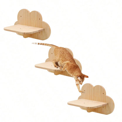 Cloud Shaped Wall Mounted Cat Climbing Shelf Single Layer Wooden Cat Step 24.5 × 17.5 cm