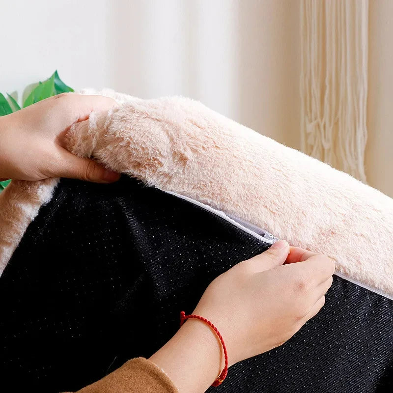 Cat Bed Sofa Plush Pet Bed with Pillow Anti Slip Base Kaki 65 × 46 × 30 cm