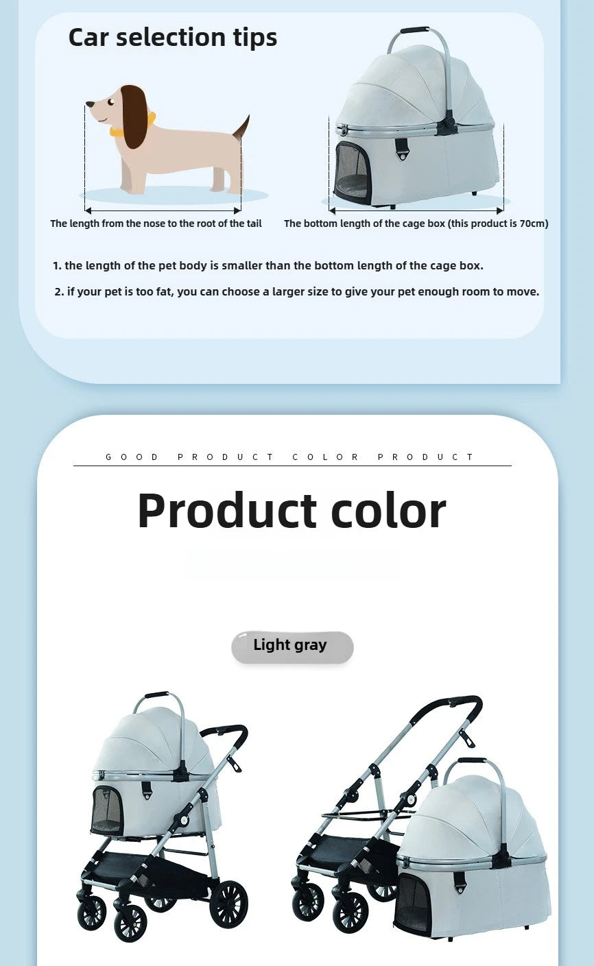 Foldable Pet Stroller Gray Detachable Carrier for Cats and Dogs