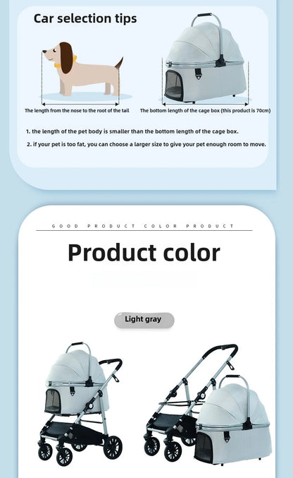 Foldable Pet Stroller Gray Detachable Carrier for Cats and Dogs