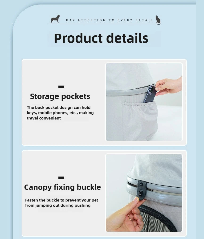 Foldable Pet Stroller Gray Detachable Carrier for Cats and Dogs