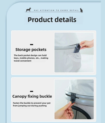 Foldable Pet Stroller Gray Detachable Carrier for Cats and Dogs