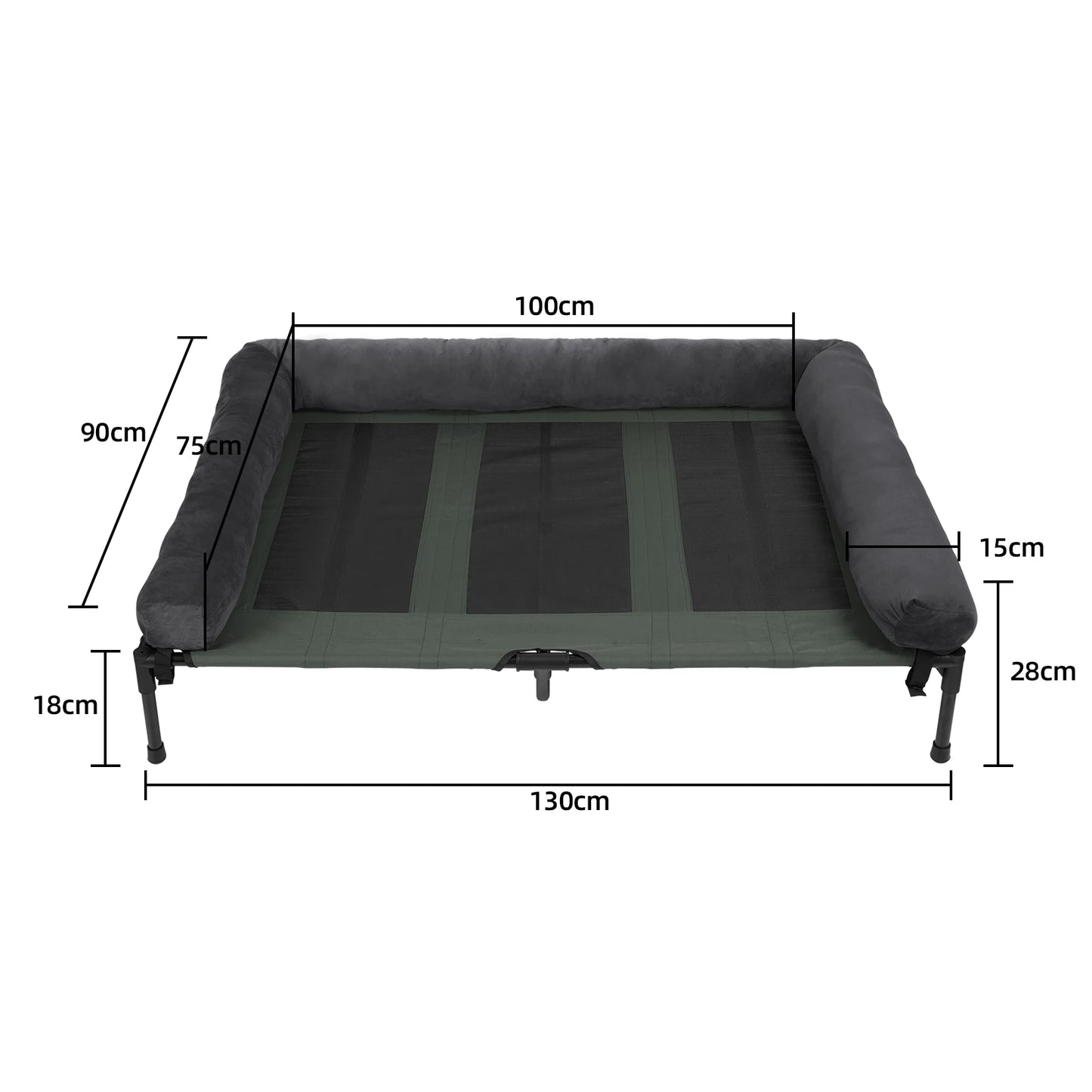 Elevated Pet Bed with Detachable Bolster and Two Covers XXL 130 x 90 x 28 cm