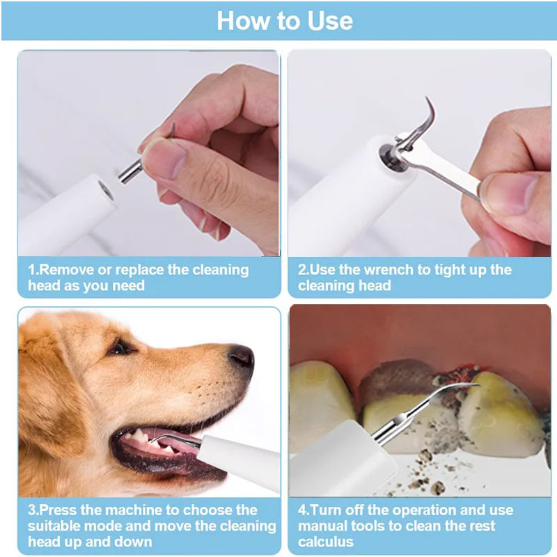 Ultrasonic Pet Tooth Cleaning Device White for Dogs and Cats
