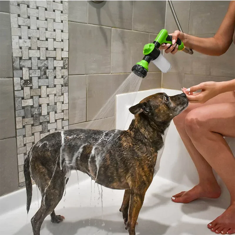 Pet Shower Sprayer Hose Nozzle 3 Spray Modes Green 4 Piece Connector Set