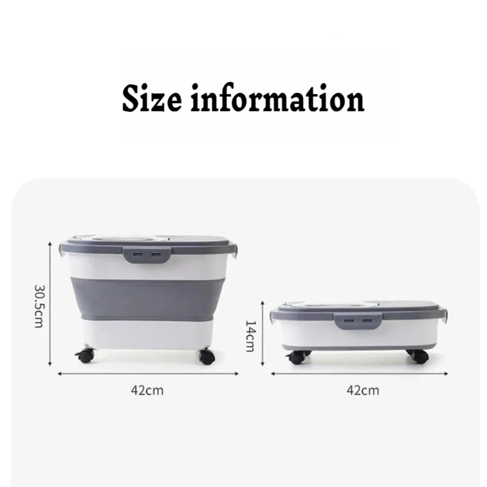 Foldable Pet Food Storage Container with Clear Lid Rolling Wheels and Airtight Lid