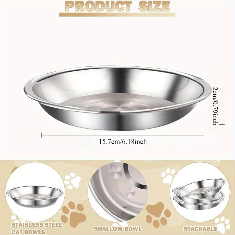 6 Piece Stainless Steel Pet Feeding Bowls Rounded Low Profile Design 16 cm
