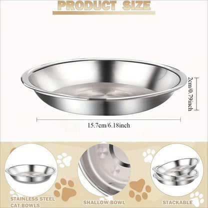 6 Piece Stainless Steel Pet Feeding Bowls Rounded Low Profile Design 16 cm