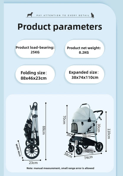 Foldable Pet Stroller Gray Detachable Carrier for Cats and Dogs