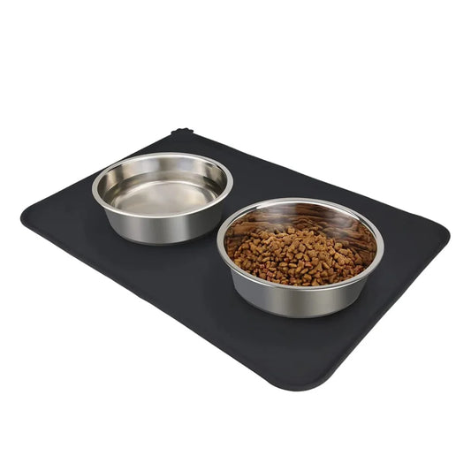2PCS Silicone Pet Feeding Mat Waterproof Non-Slip Placemat 48 x 30 cm Black