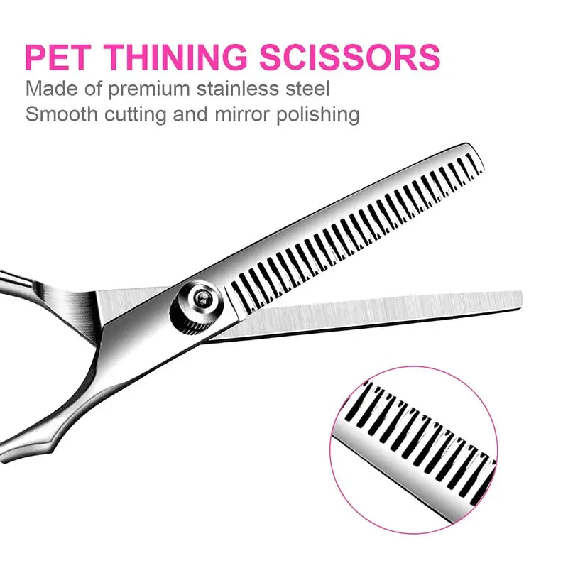 Dog Grooming Scissors Set Stainless Steel Straight Curved Thinning Scissors and Comb 16.5 cm