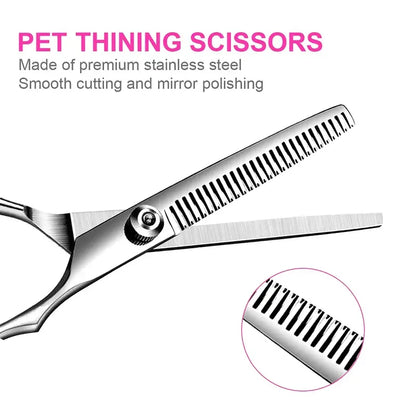 Dog Grooming Scissors Set Stainless Steel Straight Curved Thinning Scissors and Comb 16.5 cm