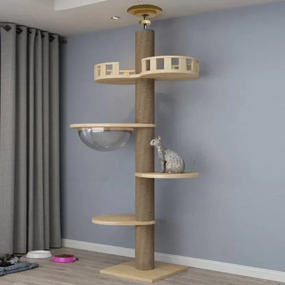 Multi-Level Cat Tree with Hammock Scratching Posts and Pine Wood Frame
