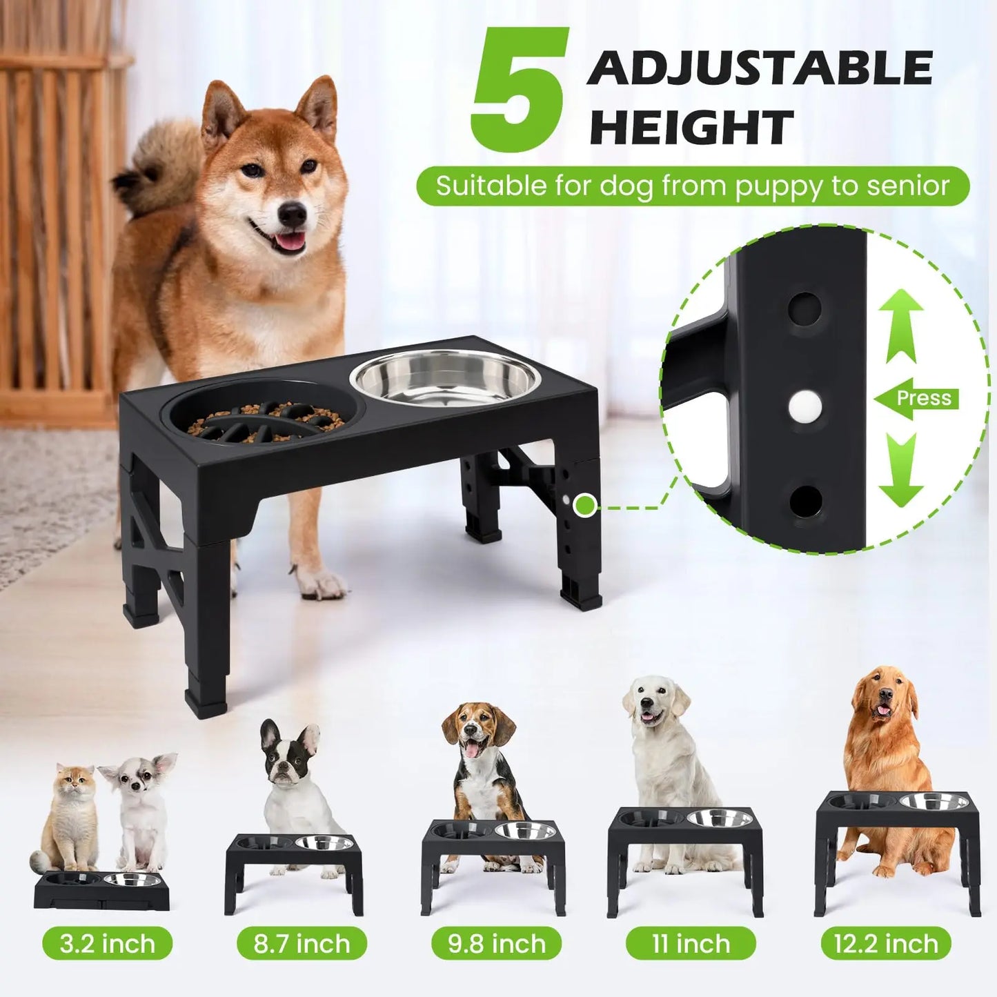 Elevated Dog Feeder with Adjustable Stand and Double Stainless Steel Bowls