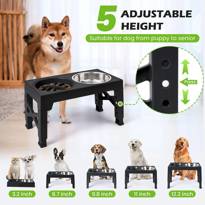 Elevated Dog Feeder with Adjustable Stand and Double Stainless Steel Bowls