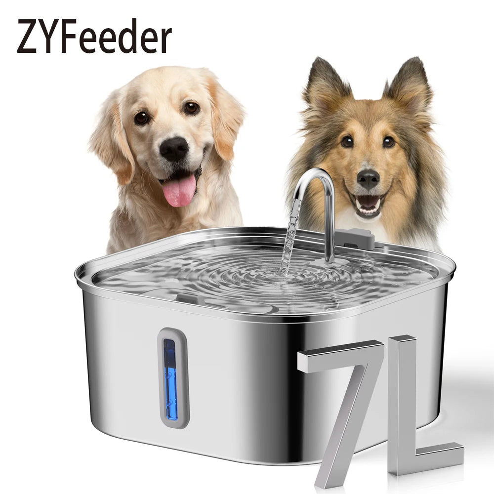 Automatic Pet Water Fountain 7 L Stainless Steel with Water Level Window