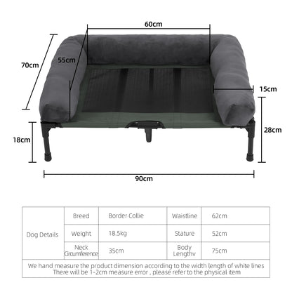 Elevated Pet Bed with Detachable Bolster and Two Covers L 90 x 70 x 28 cm