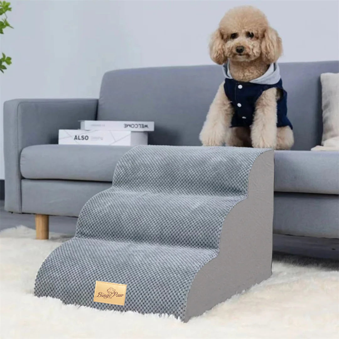 Pet Stairs 3 Steps High Density Sponge Foam with Removable Cover Grey 39 × 56 × 40 cm
