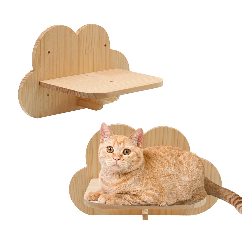 Cloud Shaped Wall Mounted Cat Climbing Shelf Single Layer Wooden Cat Step 24.5 × 17.5 cm