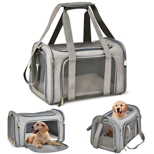 Pet Carrier Bag Soft Sided Polyester Travel Carrier with Mesh Panels M 50 × 34 × 34 cm